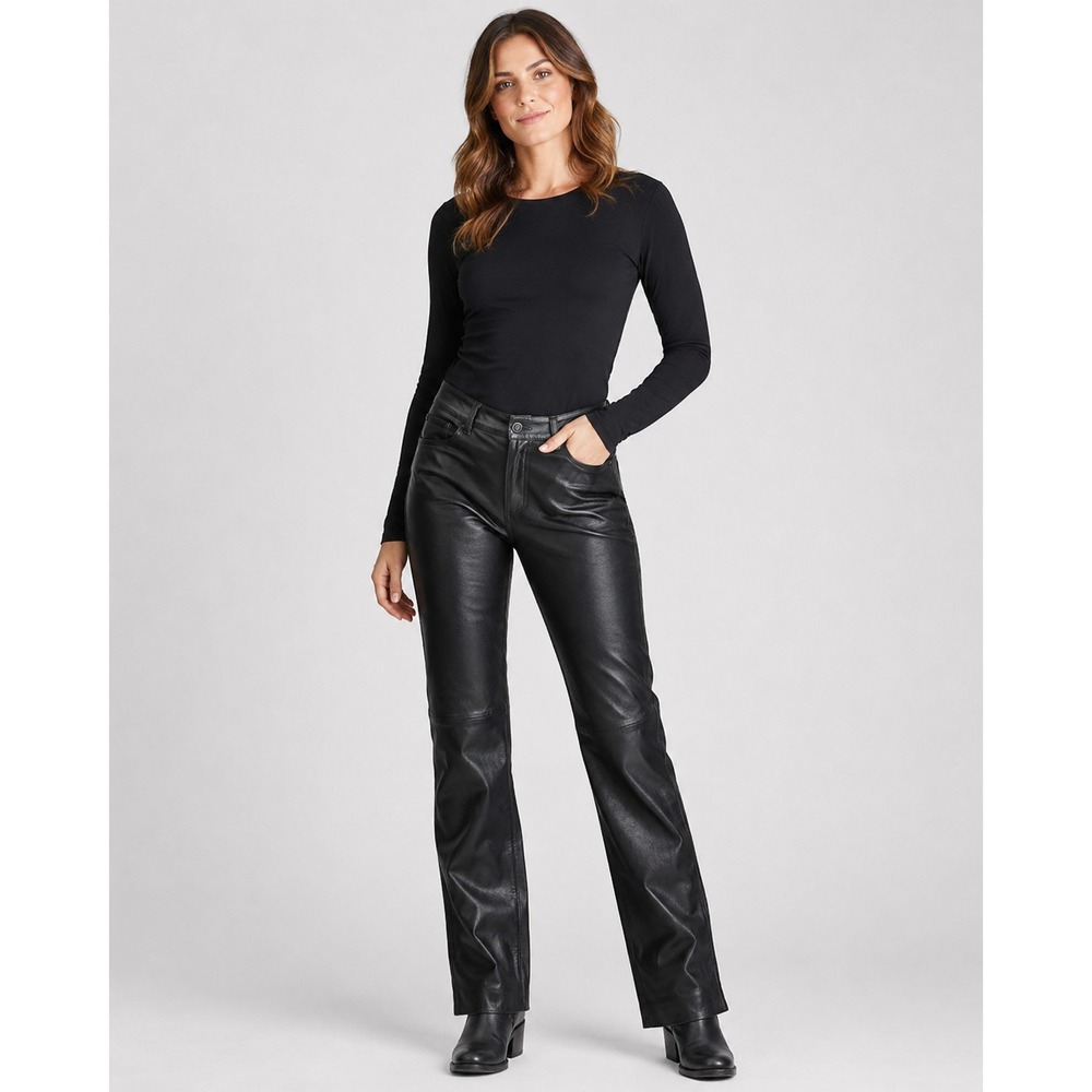Harley-Davidson Leather Pants Women's 6 Black Biker Motorcycle Logo Zip Bootcut